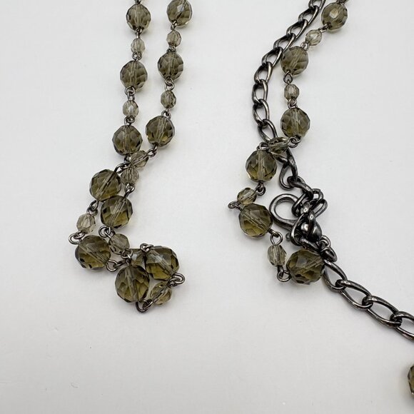 Long Faux Smoky Quartz Beaded Necklace Silver Tone Chain Faceted Beads - Picture 7 of 8